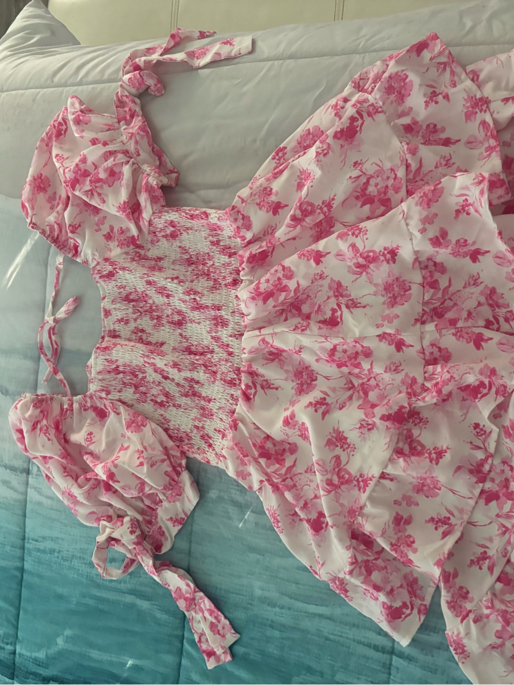 Smocked Pink Floral Tiered Dress for Girls
